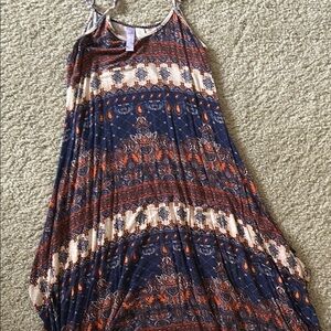 Bohemian Maxi Dress in Blue and Orange